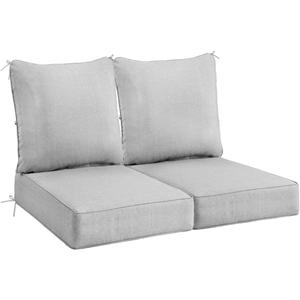 Sundale Outdoor Olefin Deep Seat Cushion Set of 2, Patio Chair Cushion and Pillow, Water-Resistant Sectional Sofa Pad with Straps Light Gray, 23 x 26 x 6 Inches