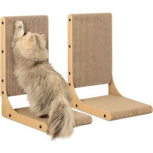 Zakkart 2-Pack Cat Scratching Board, 19.7'' Tall Cardboard L Shape Vertical Cat Scratchers for Indoor Cats, Cat Scratching Post for Wall and Couch, Medium