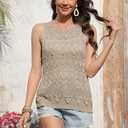 Zyyfly Crochet Tops for Women Summer Sweater Tank top Boho Knitted Sleeveless Beach Crocheted Shirt Hollow Knit Vest Khaki L