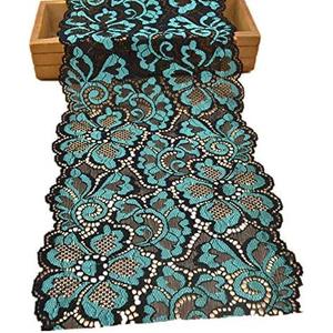 5 Yards Metallic Floral Lace Ribbon Stretch Tulle Lace Trim Elastic Nigerian African Fabric Width 7 Inch for DIY Craft Jewelry Making Clothes Accessories Gift Wrapping Wedding Party Decor (Teal)