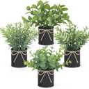 Mkono 4 Packs Small Fake Plants in Farmhouse Galvanized Pots Table Centerpiece Mini Potted Artificial Plants Faux Eucalyptus for Shelf Office Rustic Home Decor (Black, Mini-6" H)