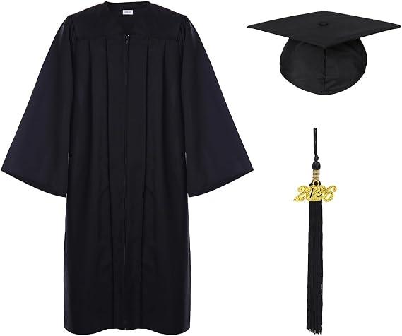 GraduationMall Matte Graduation Gown Cap Tassel Set 2026 for High School and Bachelor,  45''(5'0''-5'2'') Black