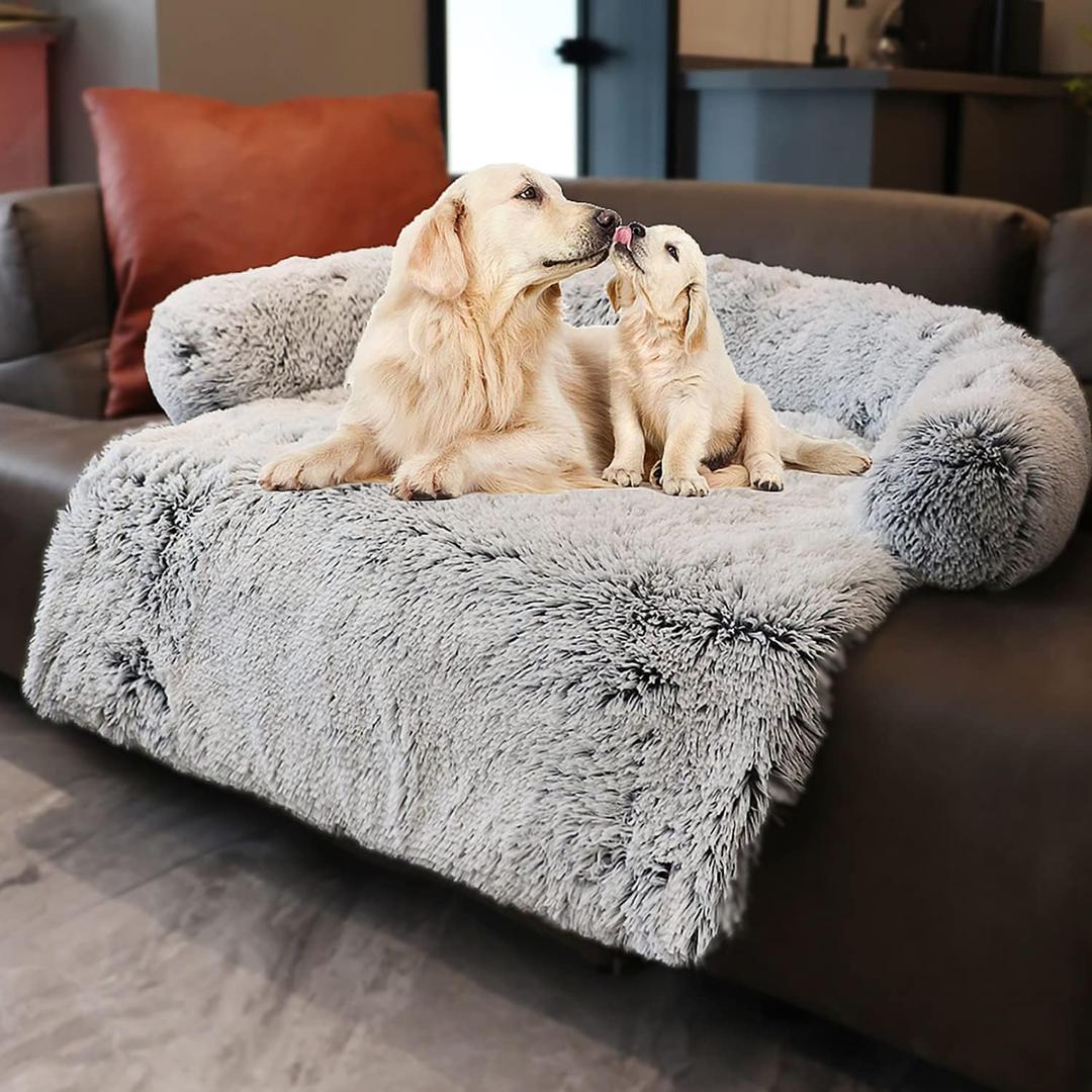 Tinaco Luxurious Calming Dogs/Cats Bed Mats, Washable Removable Couch Cover, Plush Long Fur Mat, Waterproof Lining, Perfect for Small, Medium and Large Pets (Gradient Gray, XL) (41.5"L x 37.5"W x 5.9"Th)