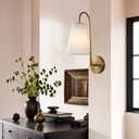 Elegant Design Minimalist Sconce with Linen Shade - Damp Rated in Brass Or Plated Steel, Minimalist Sconce, Damp Rated, Wall Lights, 6" W x 9" D x 16.5" H
