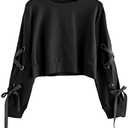 SweatyRocks Women's Casual Lace Up Long Sleeve Pullover Crop Top Sweatshirt XL