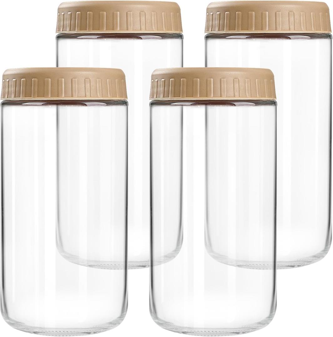 SHOWIN Overnight Oats Containers with Lids, 24oz Glass Jars with Lids 4 pcs, Taffy, Wide Mouth Mason jars for Salad, Yogurt, Snacks, Meal Prep