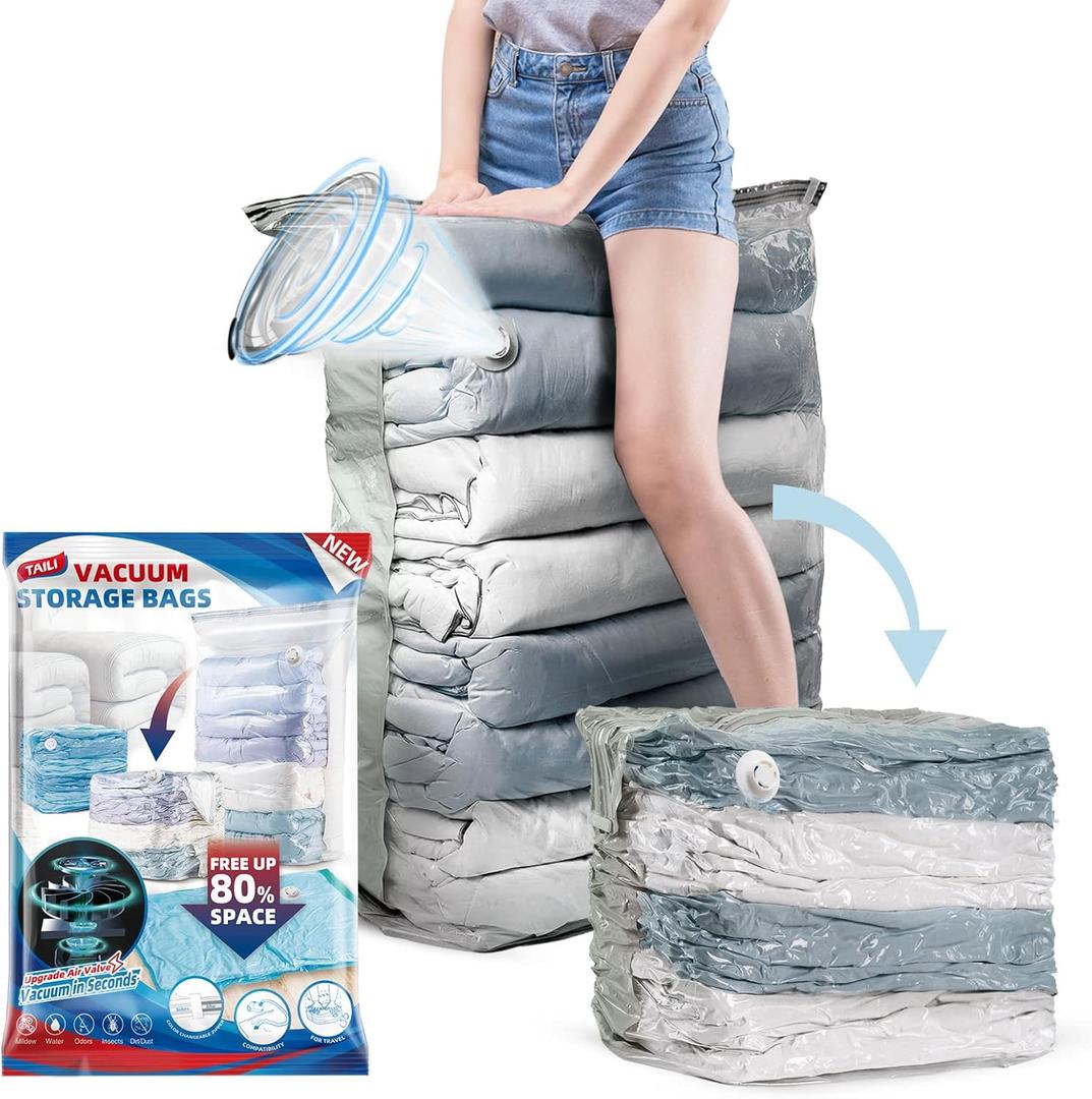 TAILI 6 Pack Vacuum Storage Bags, Jumbo Cube (31x40x15 Inch), Extra Large Vacuum Seal Bags for Clothing, Comforters, Blankets, Pillow, Bedding, Closet Organization Space Saving, Cream