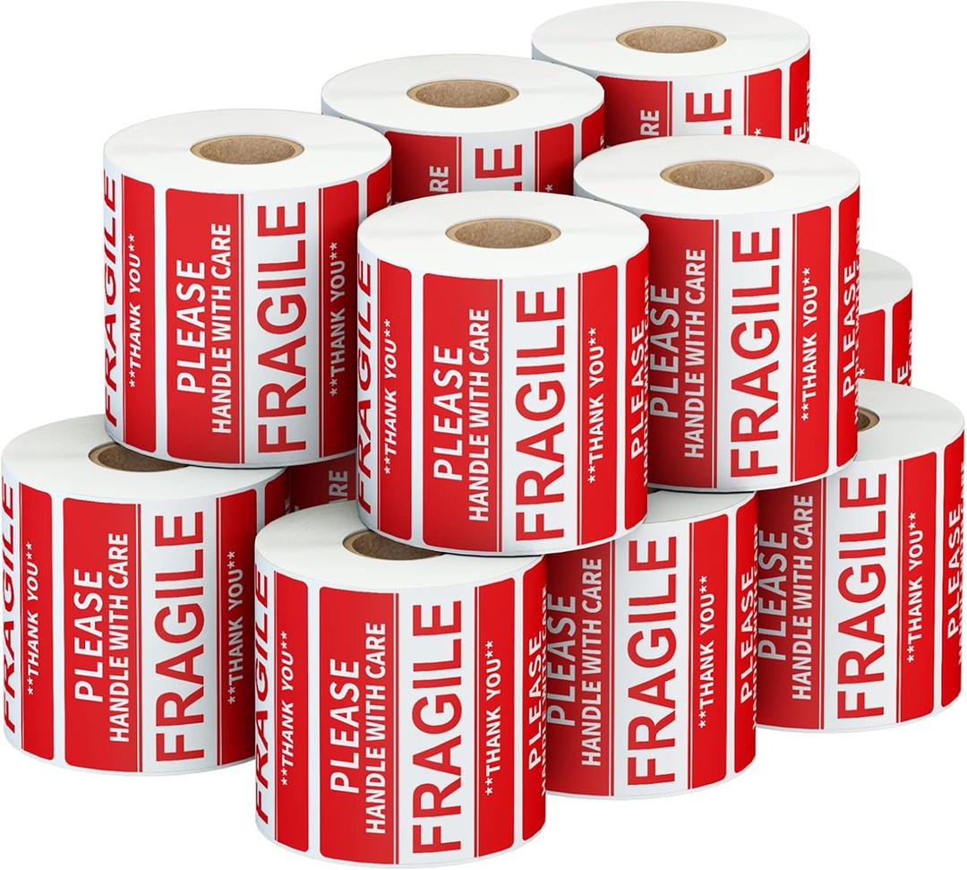 3 x 2 inch Handle with Care Fragile Thank You Warning Packing Shipping Label Stickers Permanent Adhesive (12 Rolls, 6000 Labels)