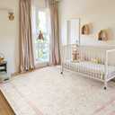 LIVEBOX Washable Living Room Rug 8x10, Soft Boho Pink Area Rug for Bedroom, Non-Slip Vintage Floral Rug, Ultra-Thin Non-Shedding Large Carpet for Dining Room, Nursery, Home Office, Light Pink