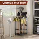 Homsorout Garden Garage Tool Organizer Yard Tool Organizer for Garage with 4 Hooks, Heavy duty Steel Garden Tool Rack Holds up to 48 Long Handled Yard tools for Storage