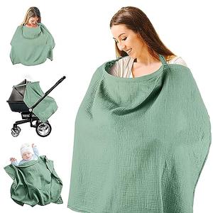 Nursing Cover for Baby Breastfeeding, Muslin Breathable Breastfeeding Cover Essentials with Rigid Hoop, Multi-use Adjustable Privacy Nursing Apron Cover