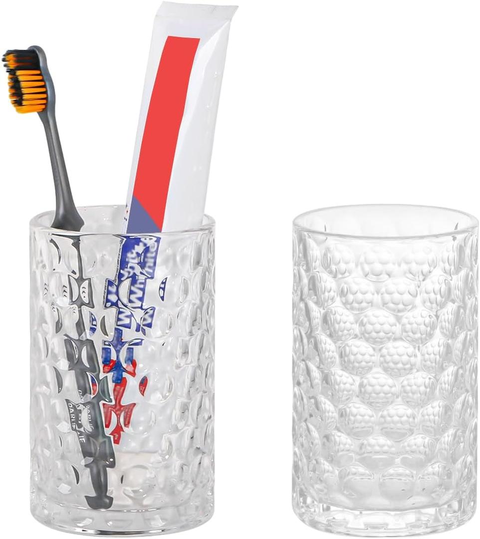 Bathroom Toothbrush Holder Set, 11oz Clear Glass Toothbrush Holder and Bathroom Tumbler Cup Set, Decorative Countertop Storage Cups Organizer for Toothpaste, Brushes
