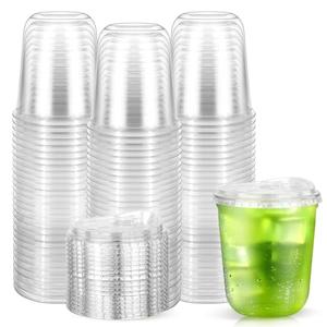 Etersky 50 Pack 12 oz Round Bottom Plastic Cups with Sip Lids, Strawless To Go Iced Coffee Latte Cups, Disposable Clear Boba Tea Smoothie Cup for Cold Beverage Shops, Party, Picnics, Takeout, Office