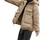 Fashion Winter Jacket Women Coat Hooded Pocket Loose Thick Warm Parka Puffer Casual female Streetwear Clothing Khaki, M