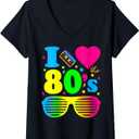 Womens I Love The 80s Clothes for Women and Men Party Funny Tee V-Neck T-Shirt (Small, Black)