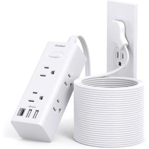 25Ft Extension Cord with Multiple Outlets, Flat Plug Power Strip Surge Protector with 25 Ft Long Cord, 6 Outlet 3 USB Ports (1 USB C), Multi Outlet Wall Plug for Travel, College, Dorm Room Essentials (White)