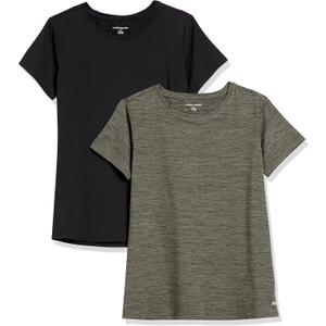 Amazon Essentials Women's Active Quick Dry Tech Stretch Short-Sleeve Crewneck T-Shirt, Multipacks (X-Large, Black/Olive Space Dye)