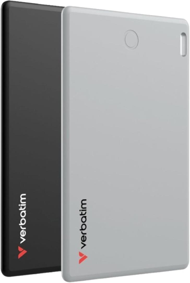 Verbatim My Finder Wallet Tracker  Thin, Rechargeable Bluetooth Card Locator for Wallets, Luggage Tags and More, Compatible with Apple Find My (iOS Only), 2-Pack, Black and Silver