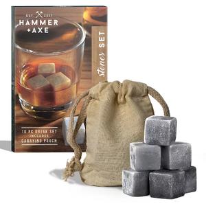 Hammer & Axe Whiskey Stones 10 piece drink set with carrying pouch