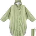 ANYOO Waterproof Rain Poncho for adults Lightweight Reusable Hiking Hooded Coat Jacket for Outdoor Activities (One Size, Tea Green)