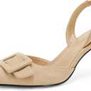 Coutgo Womens Slingback Heels Kitten Heel Pumps Dress Shoes Sling Back Closed Pointed Toe Suede Wedding Party Sandals (8.5, Nude)