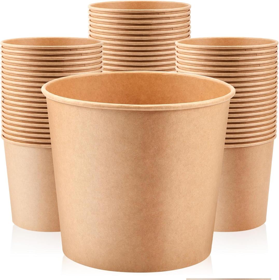 Hoolerry 50 Pack 85 oz Paper Bucket Cardboard Food Bucket Bulk Disposable Food Storage for Party Wedding Baby Shower Birthday Party Supplies (Kraft Color)