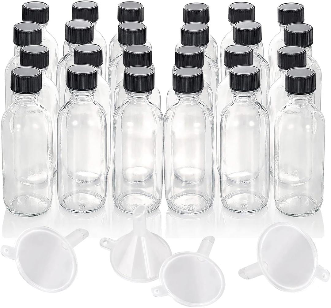 DIDITIME 24 Pack Glass Bottles With Caps, 2 oz Jars With Lids for Ginger Shots, Vanilla Extract, Juice, Oil, Wellness Shot, Hot Sauce - Mini Decorative Bottles