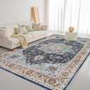Washable Oriental Area Rug - 9x12 Rugs for Living Room Soft Carpet for Bedroom Waterproof Floral Distressed Indoor Stain Resistant Non-Shedding Floor Carpets (Blue/Teal/Orange, 9x12)