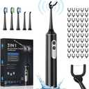 Electric Flosser with 4 Modes, 3 in 1 Power Flosser and Electric Toothbrush with Water Flosser Combo with 55 Replacement Heads, Water Floss Alternative, Brushing and Flossing for Home and Travel