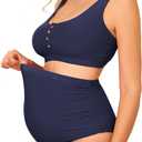 Zando Maternity Swimsuit High Waisted Bikini Set Button Down Maternity Bathing Suit 2 Piece Swimsuit for Women (Medium, Navy)