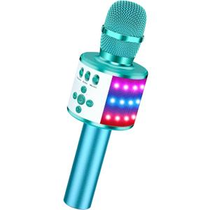 BONAOK Karaoke Microphone for Kids & Adults - Bluetooth Microphones Singing Mic with Disco Lights, Echo Effect, Built-in Speaker Portable Karaoke Player for Party Travel Gifts Q78(Ice Blue)