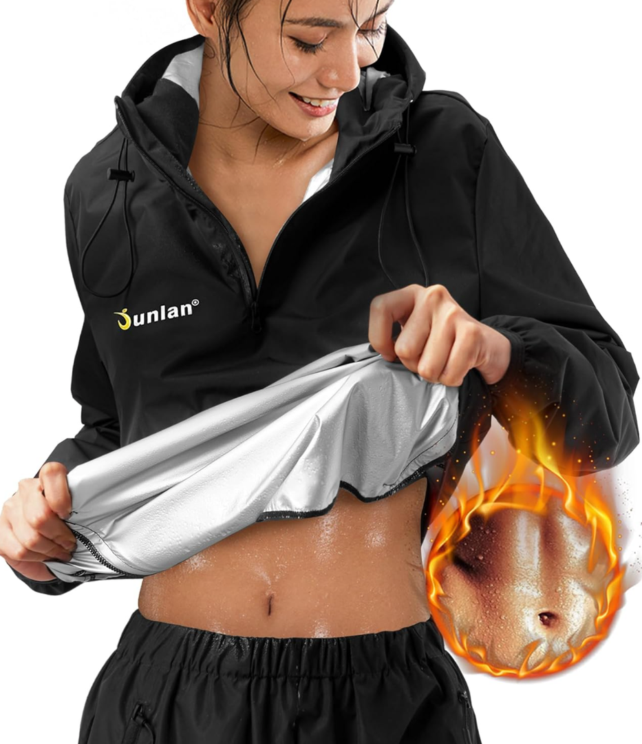 Junlan Sauna Suit for Women Sweat Jacket Gym Workout Vest Sweat Suits for Women, Size L