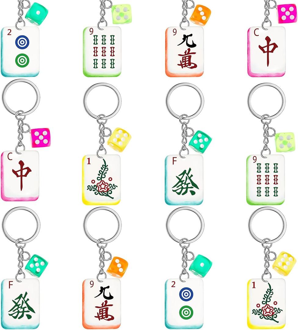 Soulchen 12 Pcs Acrylic Mahjong Keychains Set Chinese Tile Keychain Gifts for Mahjong Lovers Party Favors for Women