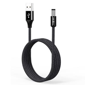 AGVEE 10ft USB to DC 5V Power Cord 5521(5.5x2.1mm) | Braided Nylon & Aluminum Shell | Fast & Durable Charging for CCTV Cameras, Routers, LED Strips, Black