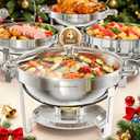 WARMOUNTS Round Chafing Dishes for Buffet with Glass Lid (5QT, 4 Pack), Chafers and Buffet Warmers Set with Mirror-Polished Stainless Steel, Rolled Rim, Stackable, Lid Holder for Parties, Catering