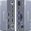 USB C KVM Switch 3 Monitors 2 Laptops 4K@60Hz, Displaylink USB C Docking Station 3 Monitor KVM for Windows Mac M1 M2 M3 M4, Extended Triple Displays,PD 100W,USB 3.0,USB 3.2,SD/TF,1G Ethernet