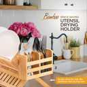 Bamboo Utensil Holder for Dish Rack - Flatware, Cutlery & Utensil Drying Caddy with Hooks - Fits BAMBUSI Bamboo Dish Drying Racks