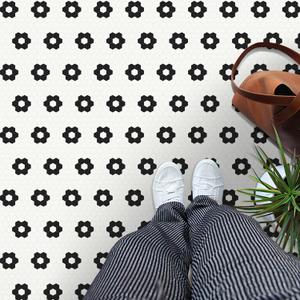 MORCART 40 Pack Peel and Stick Floor Tile, Vinyl Flooring Waterproof, 7.87" x 7.87" DIY Flooring for Bathroom, Kitchen, Fireplace, Pet House, Stairs, Bedrooms, Wall Black White (1419 black flowers+white bg)