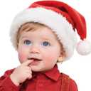 Santa Hat Toddler Kids Girls Xmas Hats Velvet Christmas Santa Claus Hat New Year Festive Holiday Party Supplies