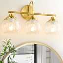 Bathroom Vanity Lights, Gold Bathroom Light Fixtures, Brushed Gold Vanity Light with Clear Glass, Wall Sconce for Mirror