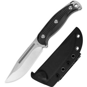 Kizer Ursa Major Fixed Blade Knife, 4.43" AEB-L Blade Hunting Survival Knife with Ergonomic Black G10 Handle, Full Tang EDC Camping Knives with Sheath & Hexagon Hole for Outdoor Activities, 1082A1