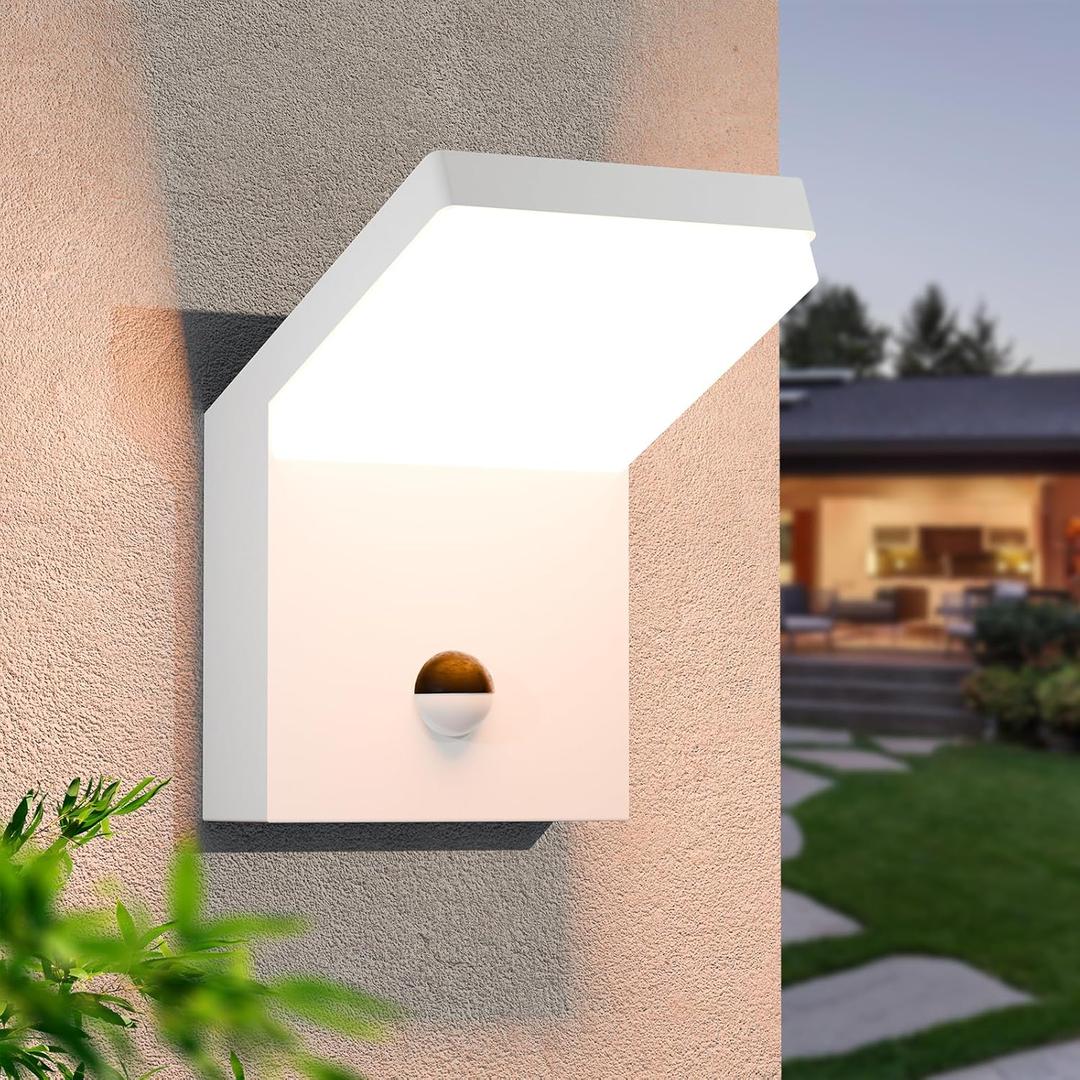 Motion Sensor Porch Light Outdoor Wall Mount Light Fixture White LED Wall Sconce IP54 Waterproof for Garage Front Door Patio House,3000K 18W 1800lm
