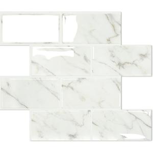 STICKGOO 10-Sheet Subway Tile Peel and Stick Backsplash, Self Adhesive Vinyl Wall Tiles, Stick on Backsplash for Kitchen and Bathroom(Thicker Design) (Carrara Marble)