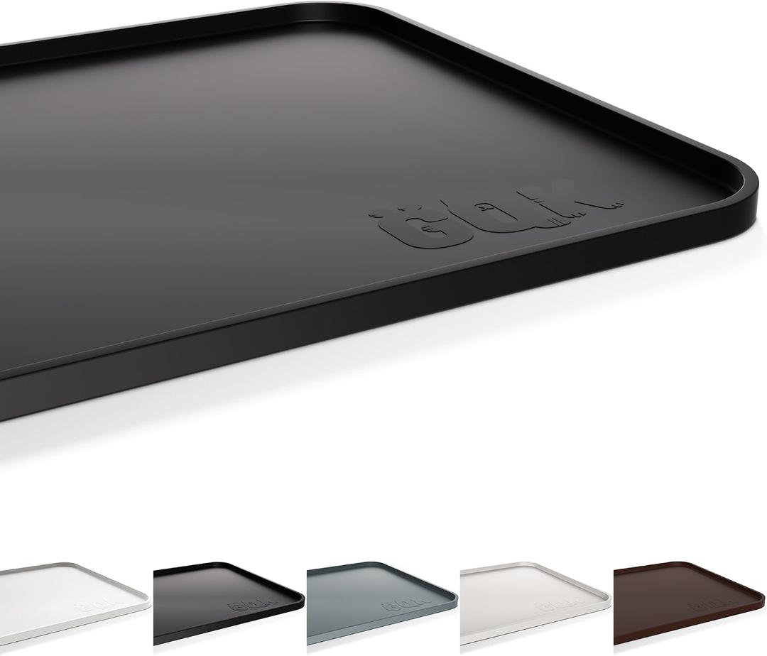 Silicone Dog & Cat Food Mat with Raised Edge, 24"x16" Extra Thick Waterproof Non-Slip Pet Feeding for Food and Water Bowls, Spill Proof Mat to Protect Floors, BPA Free Dishwasher-Safe,Black