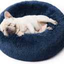 Bedsure Calming Dog Bed for Small Dogs - Donut Washable Small Pet Bed, 23 Inches Anti-Slip Round Fluffy Plush Faux Fur Large Cat Bed, Fits up to 25 Lbs Pets, Navy