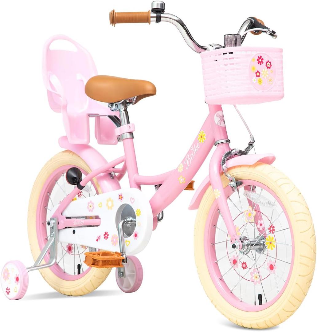 Girls Bike with Basket for Toddlers and Kids Aged 3-14 Years Old, 14 16 18 Inch with Training Wheels & Doll Seat, 20 Inch with Kickstand & Rear Rack, Princess Style Bicycle for Gift (Pink)