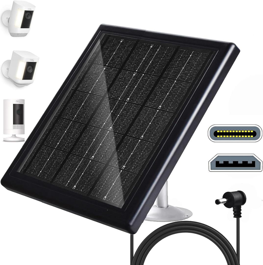Ring Camera Solar Panel 5V 5W Outdoor Solar Battery Charger for Ring Spotlight Camera,Stick Up Camera with IP65 Waterproof, 16.4ft Cable, 360 Adjustable Bracket (Black,1 Pack)