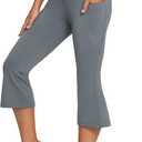 baleaf Women Flare Capri Leggings with Pockets Yoga Pants Bootcut Casual Cotton Work Summer Lounge (X-Large, V Waist-dark Grey)