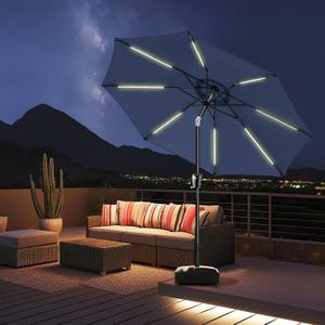 HOMSHADE 9ft Solar Patio Umbrella - Solar Lights LED Lighted UPF50+ UV Protection Umbrella, Outdoor Market Table Umbrella with Push Button Tilt, Crank for Pool Deck and Garden (Navy)