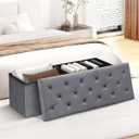 B FSOBEIIALEO Storage Ottoman Bench, Folding Tufted Ottomans with Storage, Extra Large 140L Storage Boxes Footrest Bench for Bedroom, Luxury Velvet Fabric 43 Inches Grey, 43.3x15.7x15.7 inches